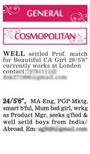 Times of India Matrimonial Wanted Groom Ad Sample Cosmopolitan